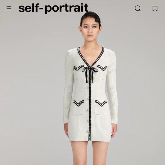 Self-Portrait | Dresses | Ivory Knit Bow Dresssize Uk2 Us8 Accented By A  Bow Diamant Buttons And Trims | Poshmark